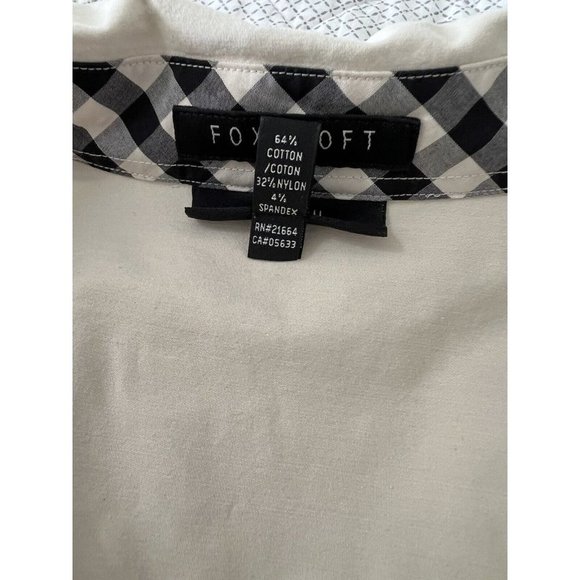 Foxcroft Womens Size 10 Top Blouse Tan Black Gingham Trim Fall Career Excellent - Picture 6 of 7